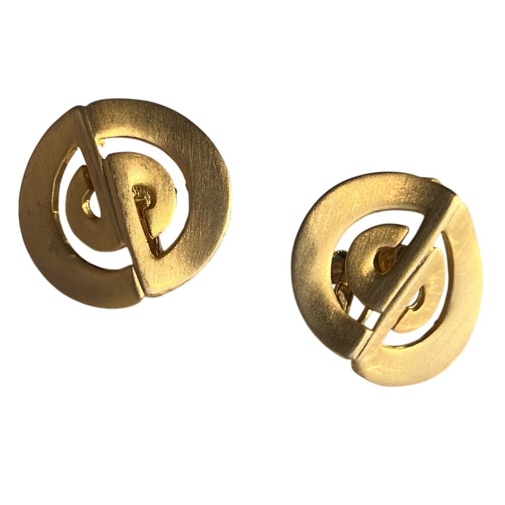 Gold Tone Abstract Circle Cutout Statement Earrings Vintage 1980s